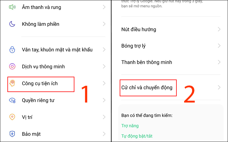 V&agrave;o Cử chỉ th&ocirc;ng minh tr&ecirc;n điện thoại